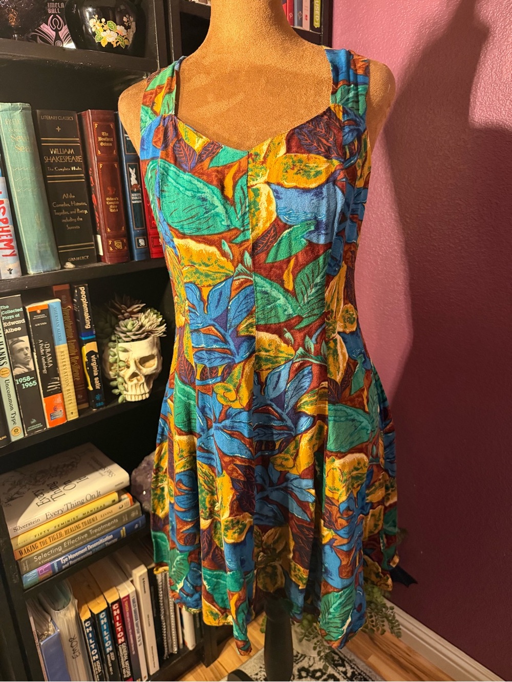 Vintage Mary MyLuv Tropical Leaf Print Sleeveless Fit & Flare Dress